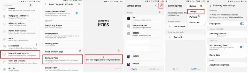 Etapas para encontrar as configurações do Samsung Pass