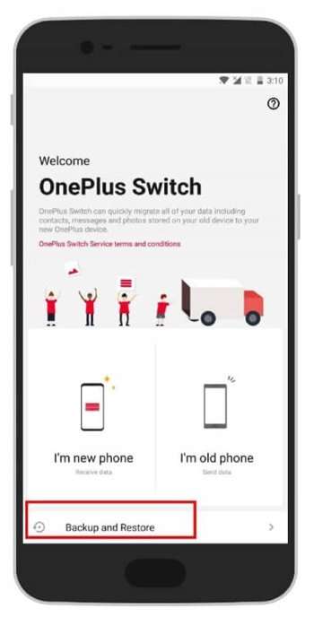 Backup e restauração do OnePlus Switch e telefones OnePlus