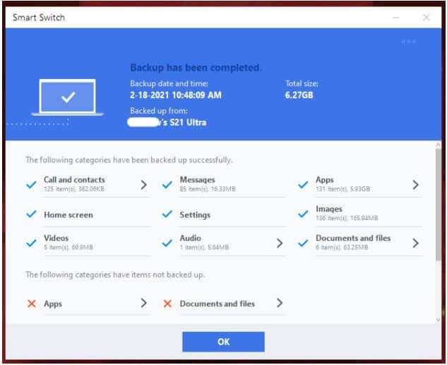 Faça backup de dados do Samsung Galaxy S23 Ultra via Smart Switch no computador