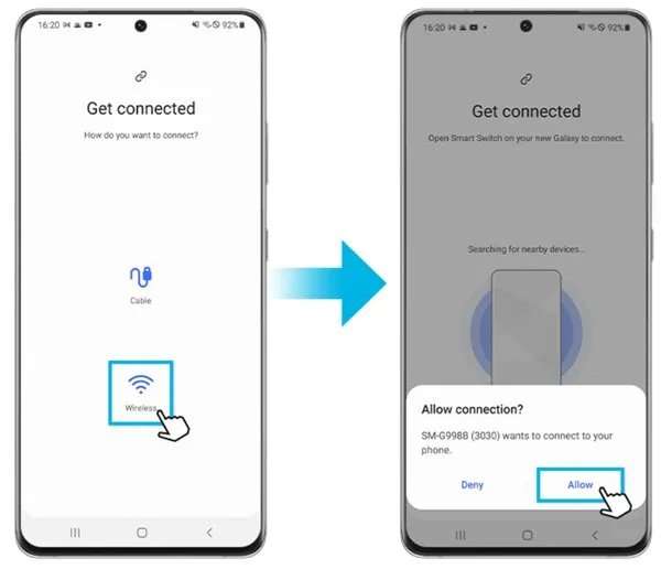 Transfira dados sem fio do Android ou iPhone para o Samsung S23 via Smart Switch