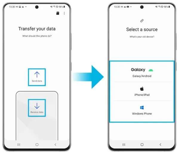 Transfira dados sem fio do seu telefone Android antigo para o Samsung S23 usando o Smart Switch