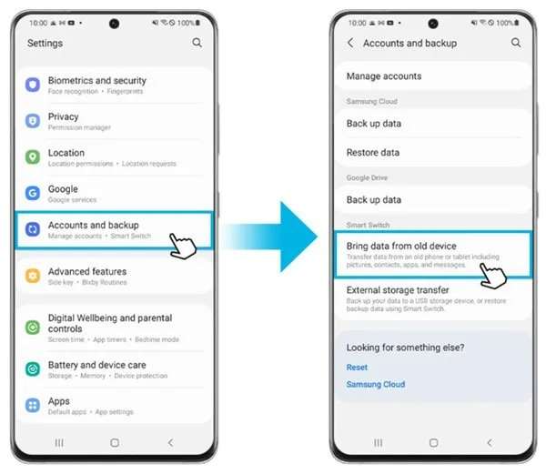 Transfira dados sem fio do seu telefone antigo para o Samsung S23 via Smart Switch