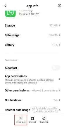 Forçar parada do WhatsApp