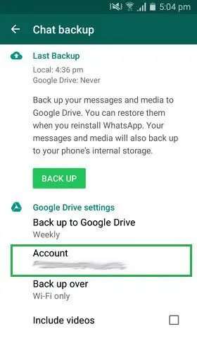 Verifique a conta do Google vinculada no WhatsApp