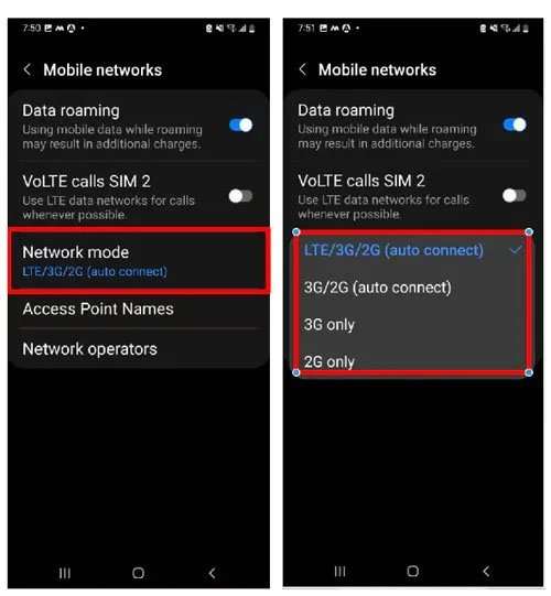 Alterar o modo de rede no Samsung S22