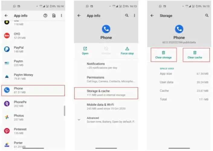 Limpar cache e limpar dados do aplicativo de telefone