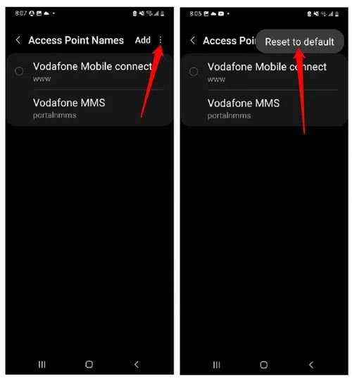 Redefinir configurações de APN no Samsung