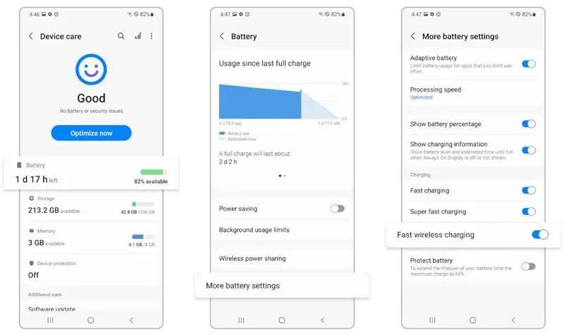 Ative a opção de carregamento sem fio rápido