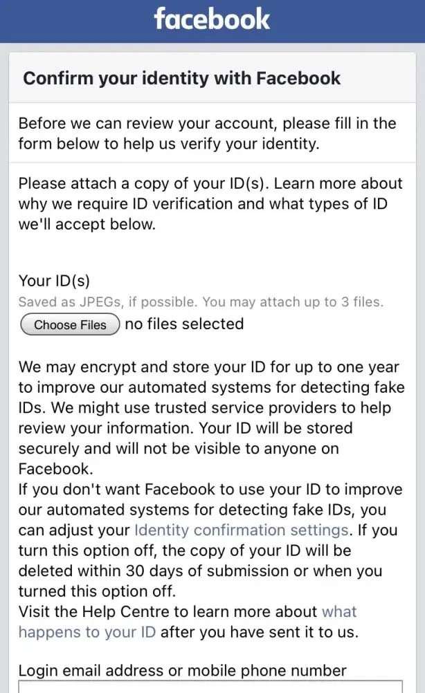 Enviar Confirme sua identidade com o Facebook