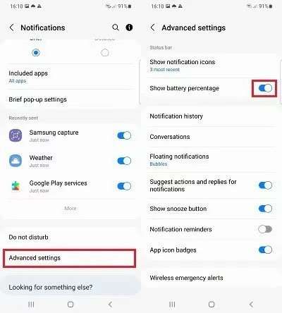 Mostrar Bateria Percentagem No Samsung Em Notificações