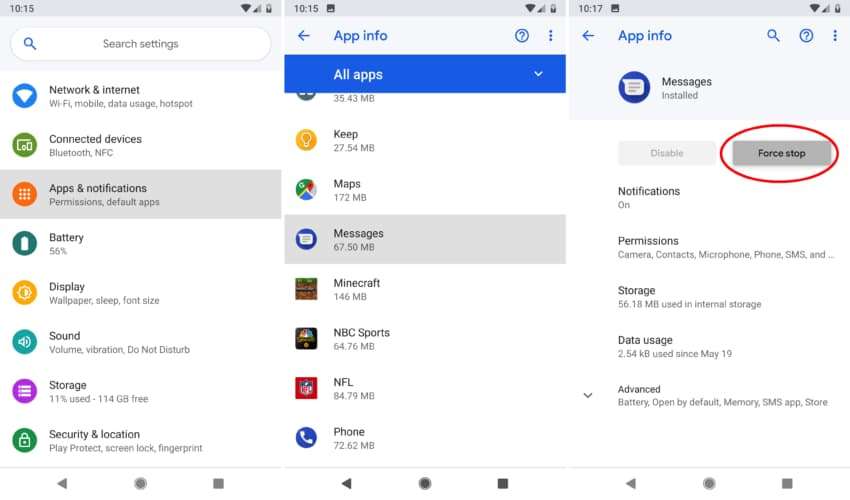 Force Stop Messaging App